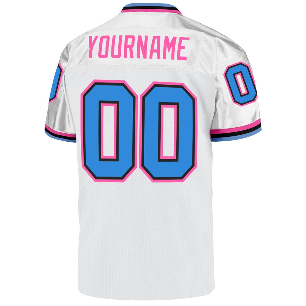 Custom White Powder Blue-Pink Mesh Authentic Throwback Football Jersey photo 3