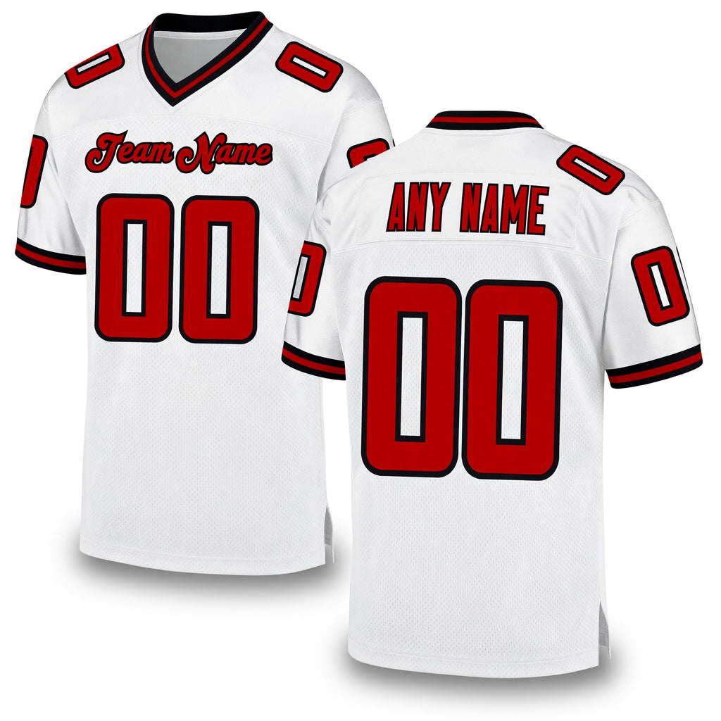 Custom White Red-Black Mesh Authentic Throwback Football Jersey