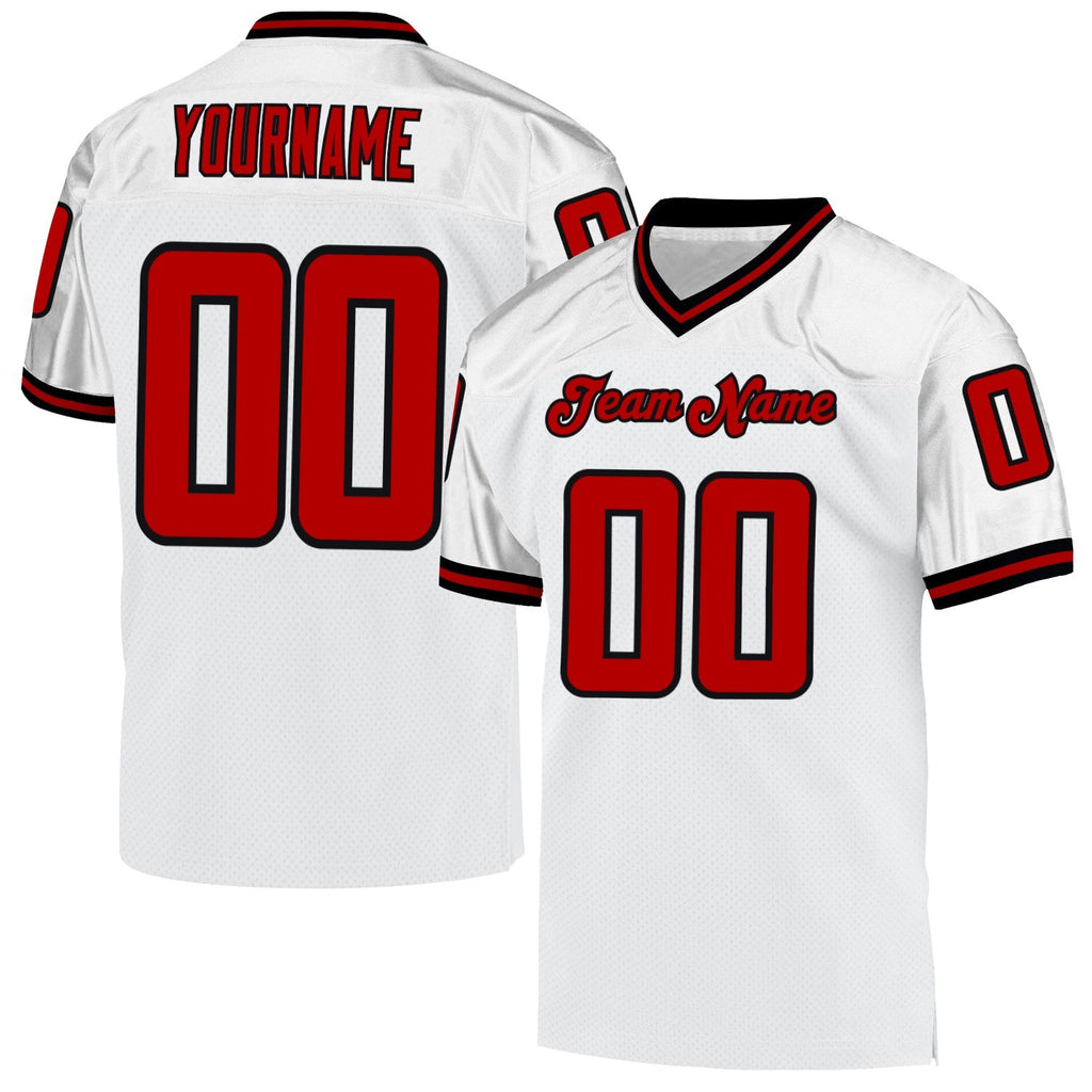 Custom White Red-Black Mesh Authentic Throwback Football Jersey photo 1