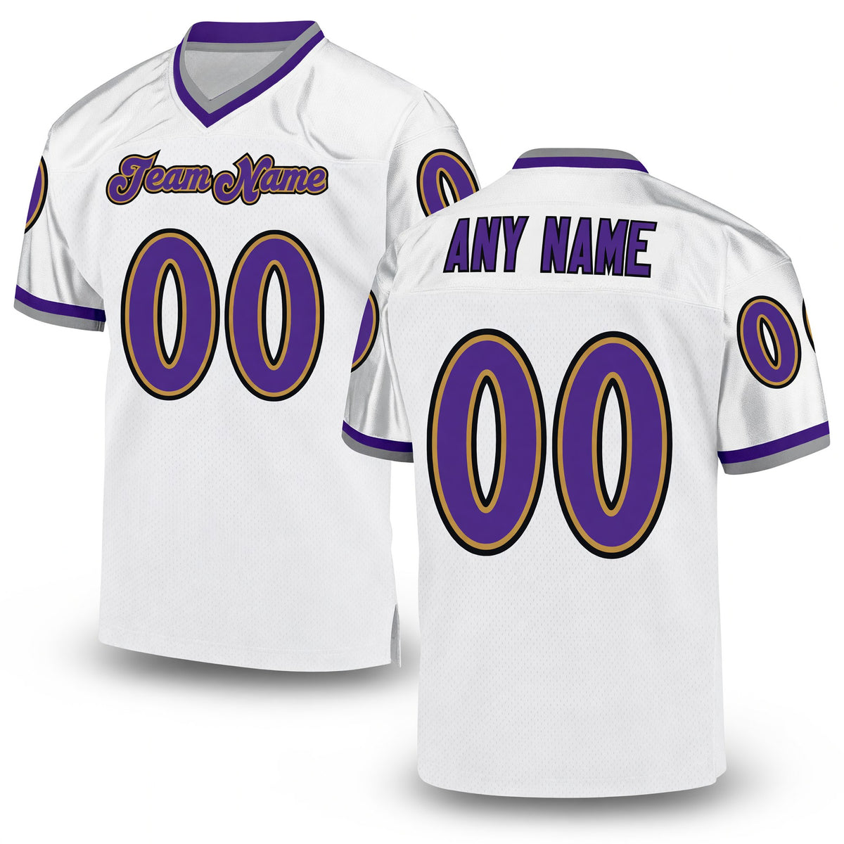 Custom White Purple-Old Gold Mesh Authentic Throwback Football Jersey