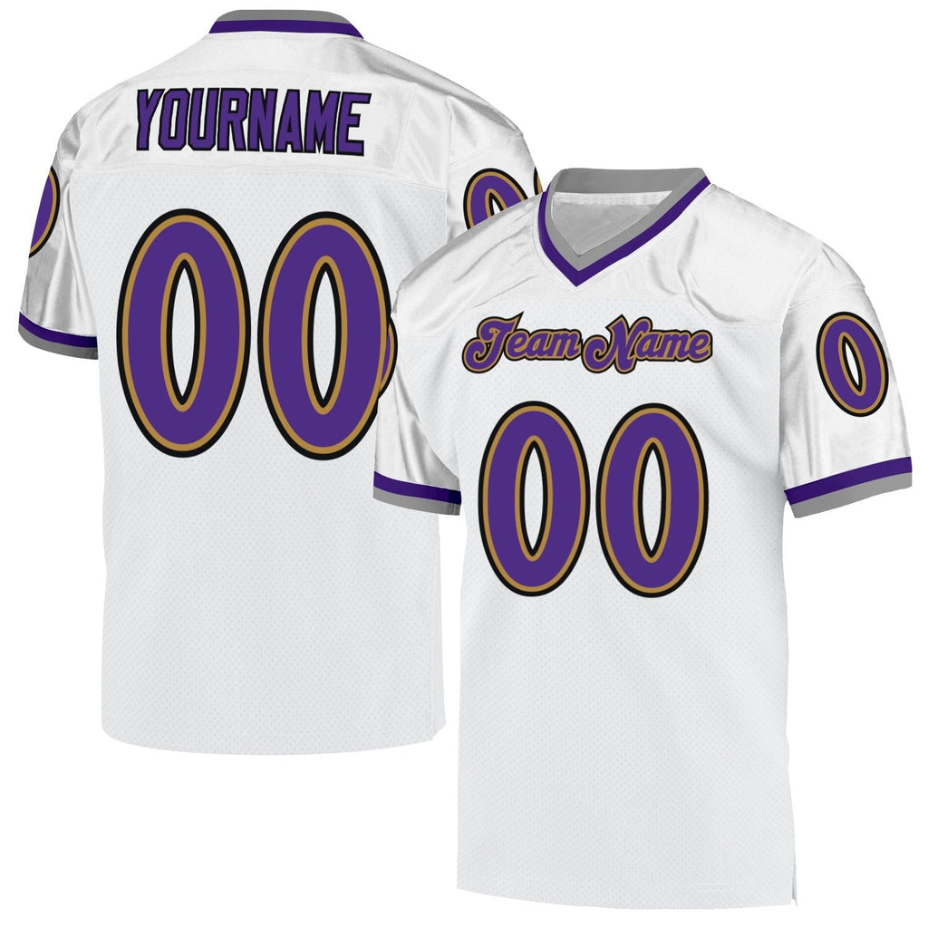 build old gold white football purple jersey authentic throwback mesh white0521