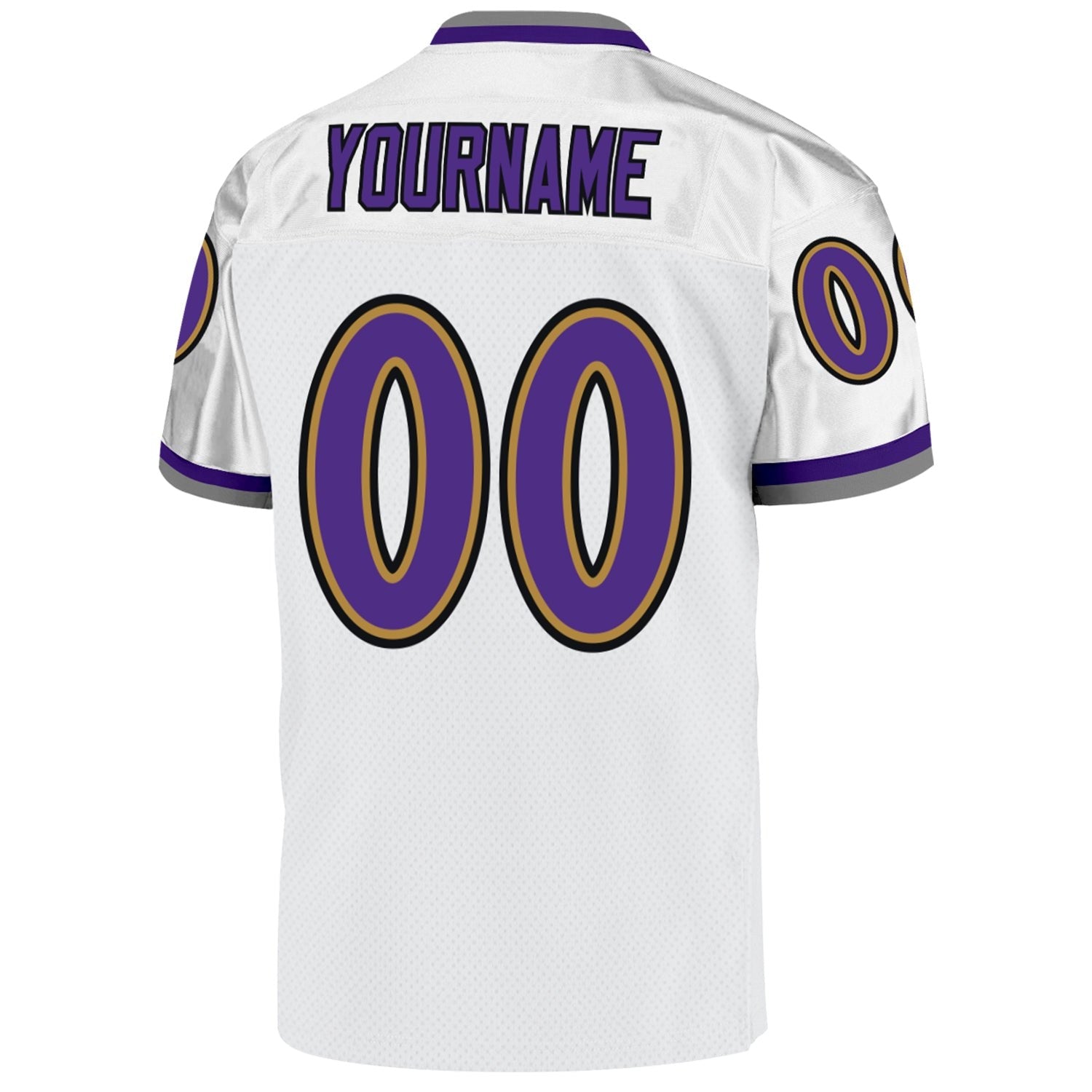 Custom White Purple-Old Gold Mesh Authentic Throwback Football Jersey photo 2