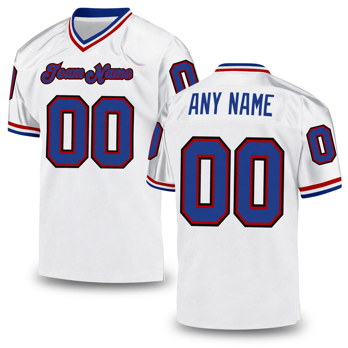Custom White Royal-Red Mesh Authentic Throwback Football Jersey