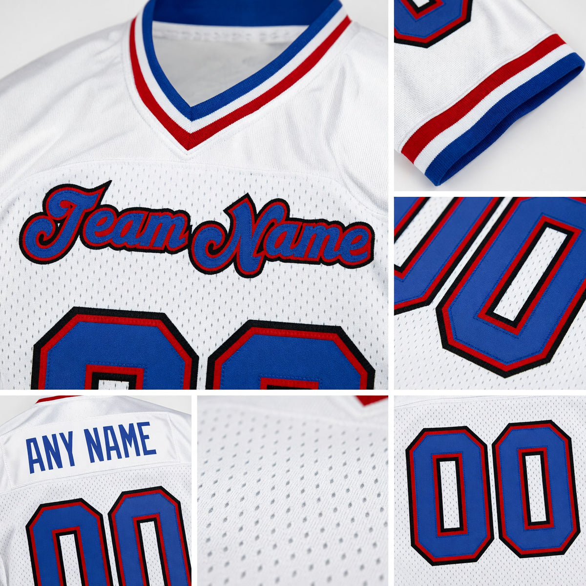 Custom White Royal-Red Mesh Authentic Throwback Football Jersey detail