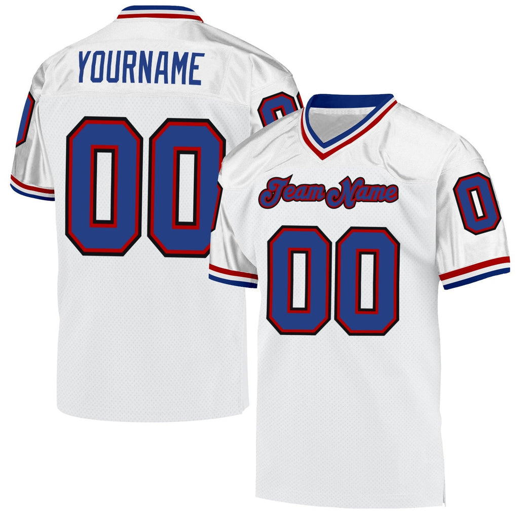 Custom White Royal-Red Mesh Authentic Throwback Football Jersey photo 1