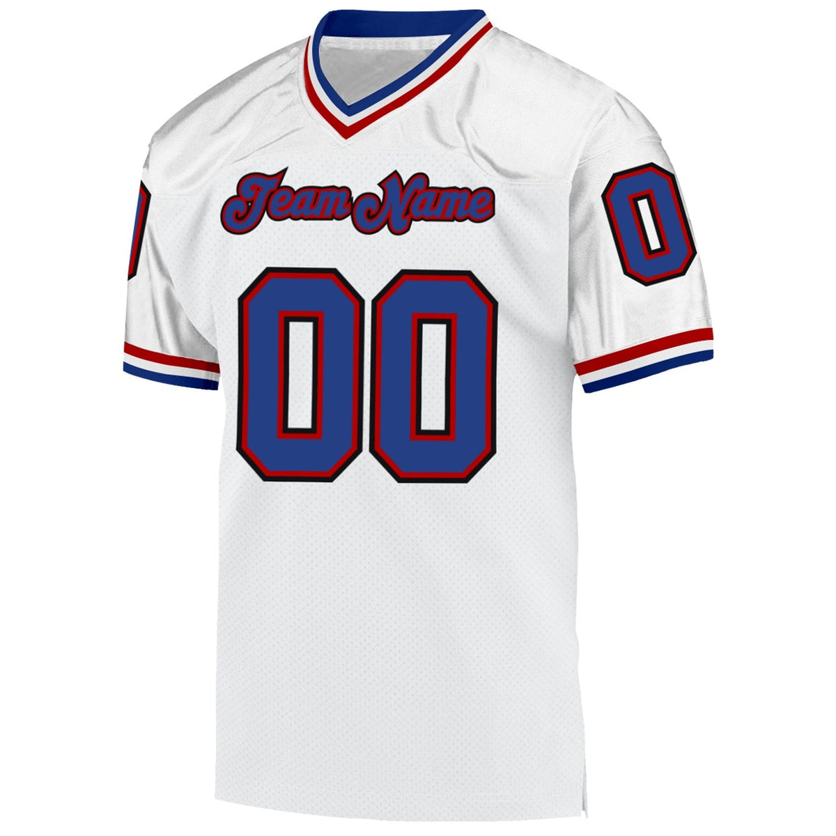 Custom White Royal-Red Mesh Authentic Throwback Football Jersey photo 2