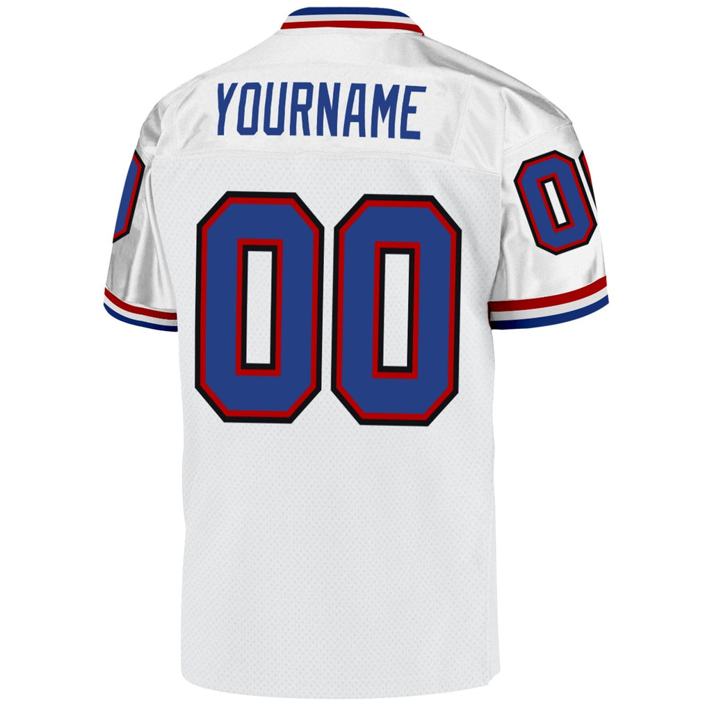 Custom White Royal-Red Mesh Authentic Throwback Football Jersey photo 3