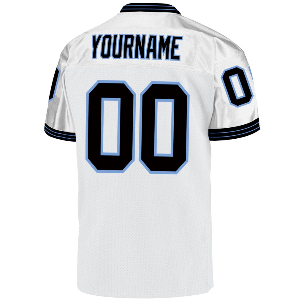 Custom White Black-Light Blue Mesh Authentic Throwback Football Jersey photo 3
