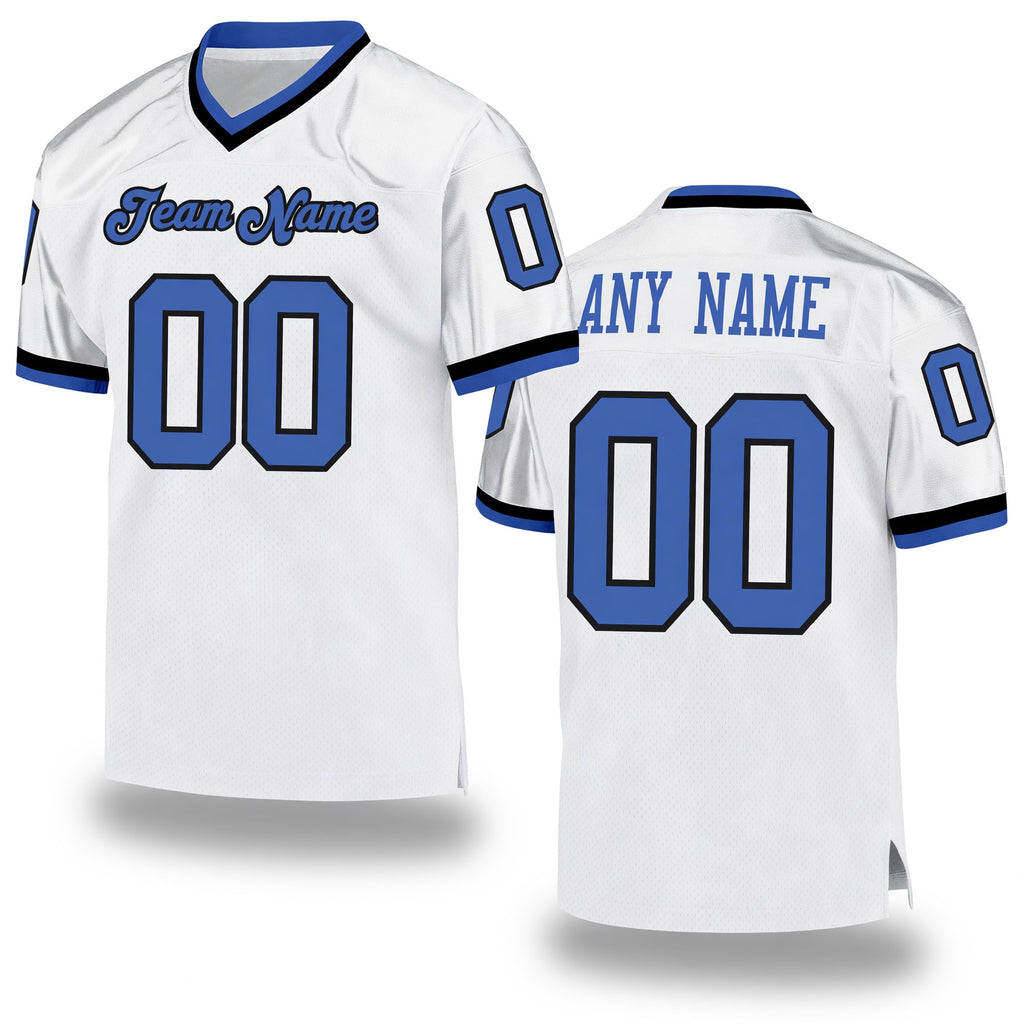 Custom White Blue-Black Mesh Authentic Throwback Football Jersey