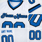 Custom White Blue-Black Mesh Authentic Throwback Football Jersey detail