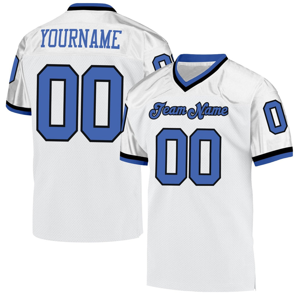 Custom White Blue-Black Mesh Authentic Throwback Football Jersey photo 1