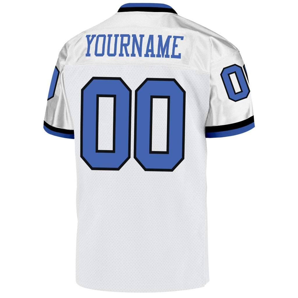Custom White Blue-Black Mesh Authentic Throwback Football Jersey photo 3