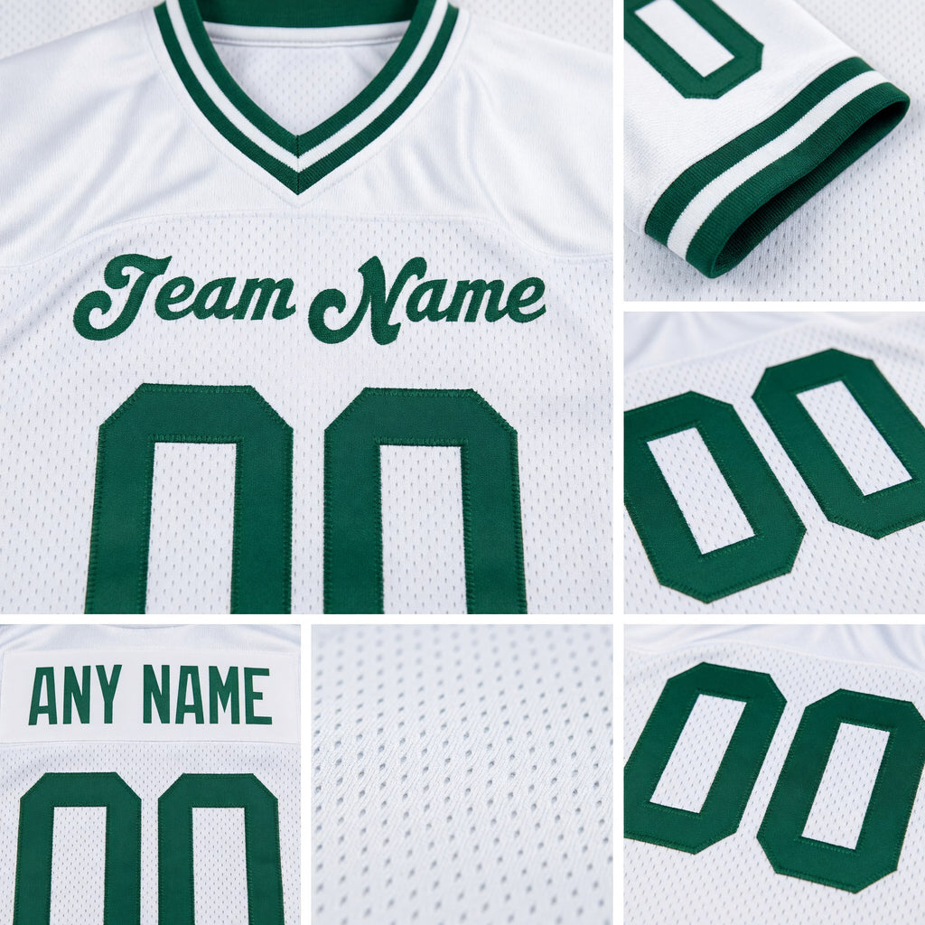 Custom White Kelly Green Mesh Authentic Throwback Football Jersey detail