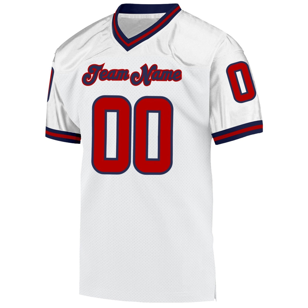Custom White Red-Navy Mesh Authentic Throwback Football Jersey photo 2