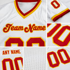 Custom White Red-Gold Mesh Authentic Throwback Football Jersey detail