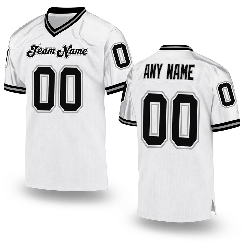 Custom White Black-Gray Mesh Authentic Throwback Football Jersey