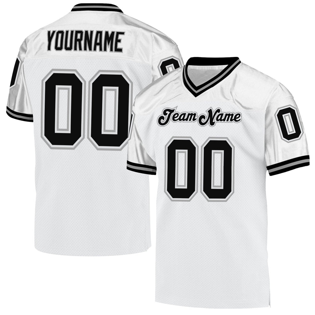 Custom White Black-Gray Mesh Authentic Throwback Football Jersey photo 1