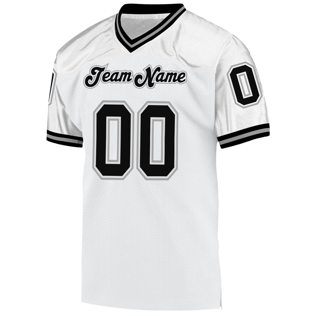 Custom White Black-Gray Mesh Authentic Throwback Football Jersey photo 2