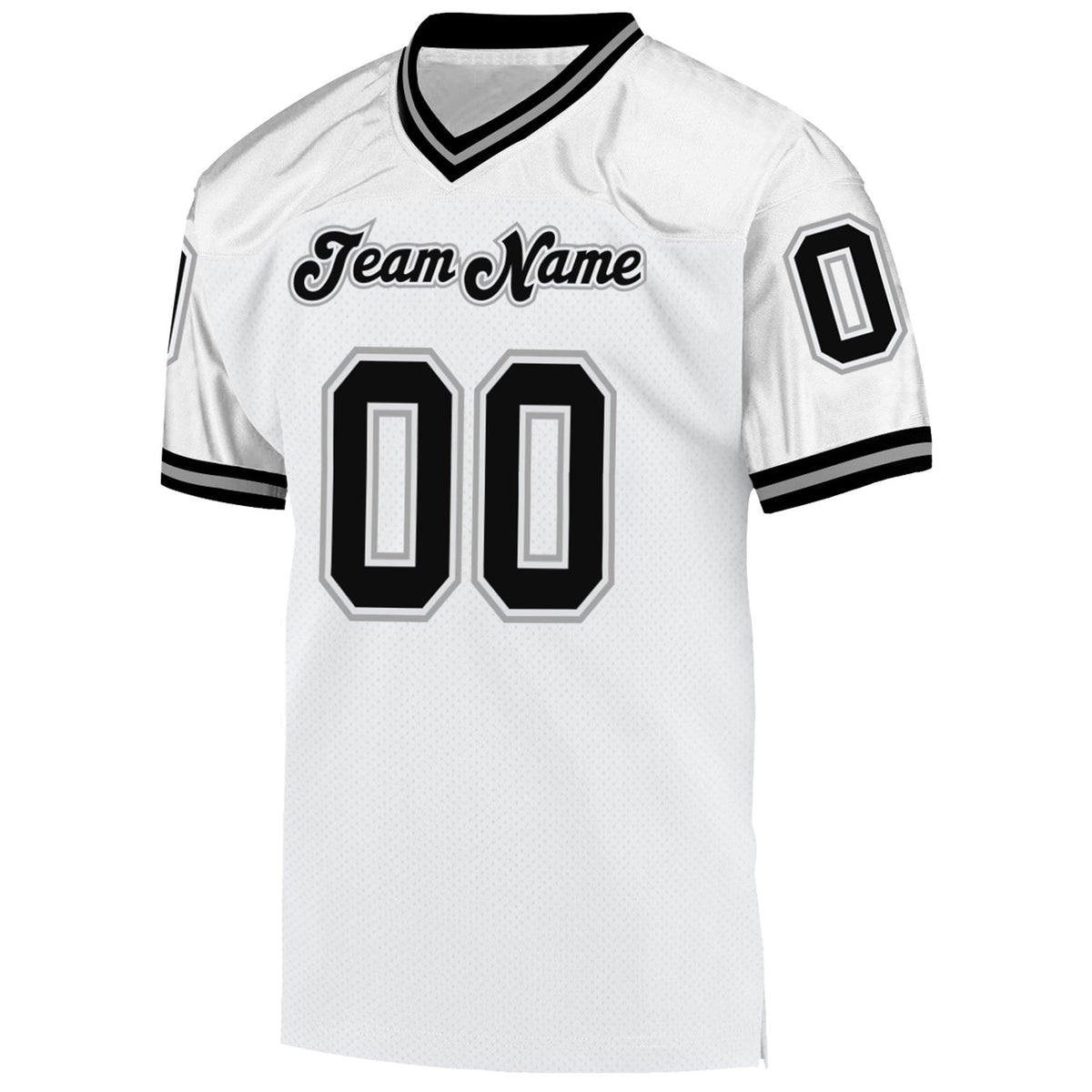Custom White Black-Gray Mesh Authentic Throwback Football Jersey photo 2