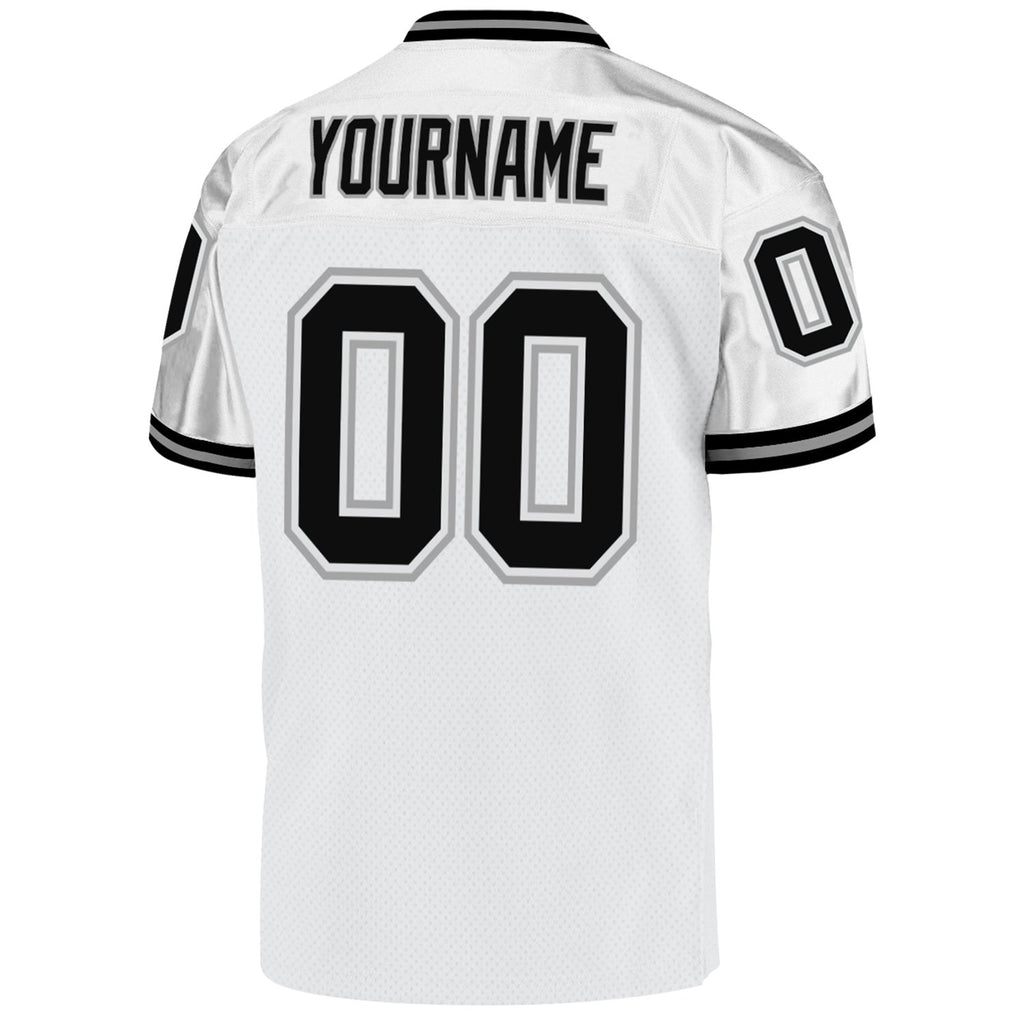 Custom White Black-Gray Mesh Authentic Throwback Football Jersey photo 3