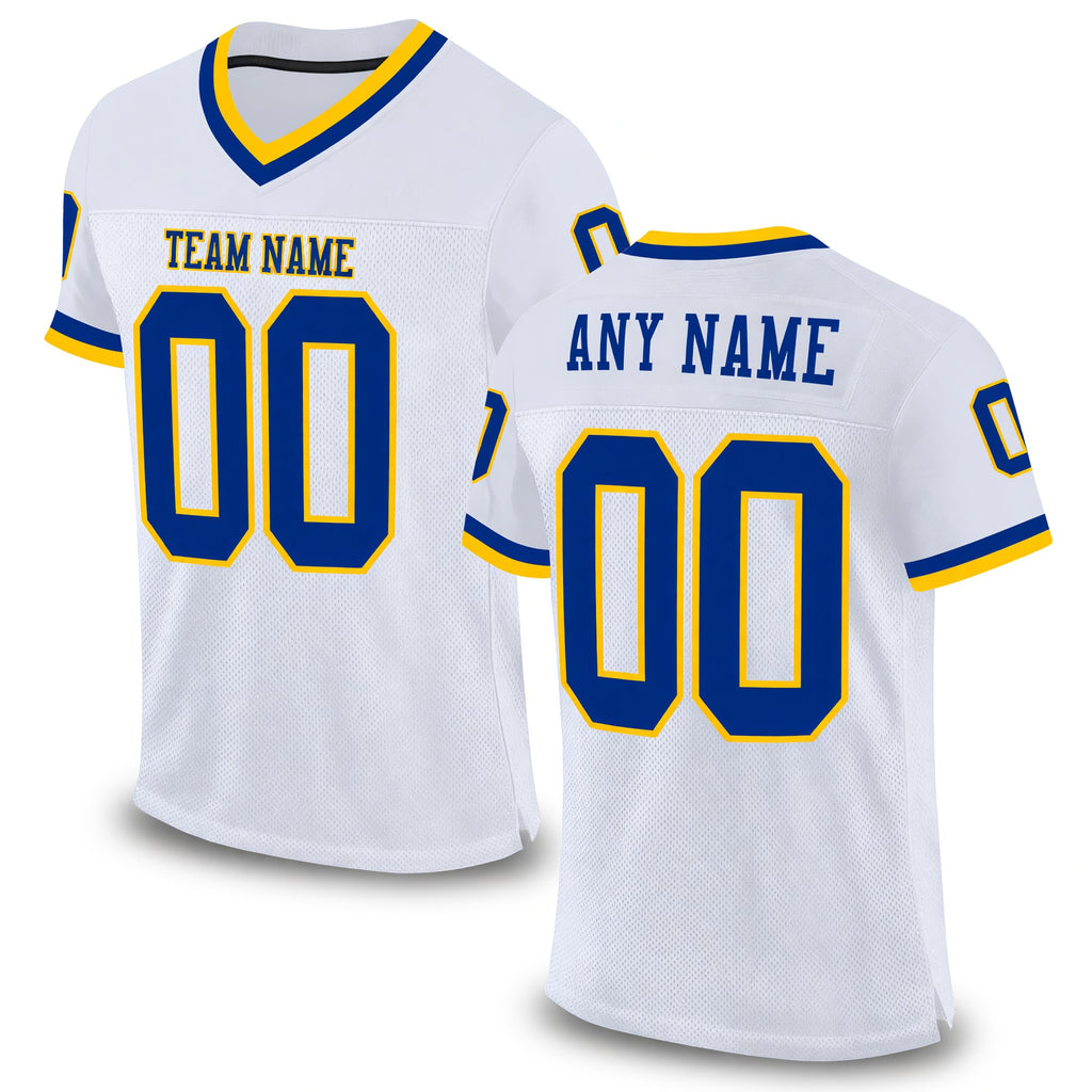 Custom White Royal-Gold Mesh Authentic Throwback Football Jersey