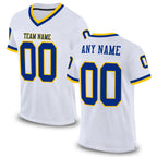 Custom White Royal-Gold Mesh Authentic Throwback Football Jersey