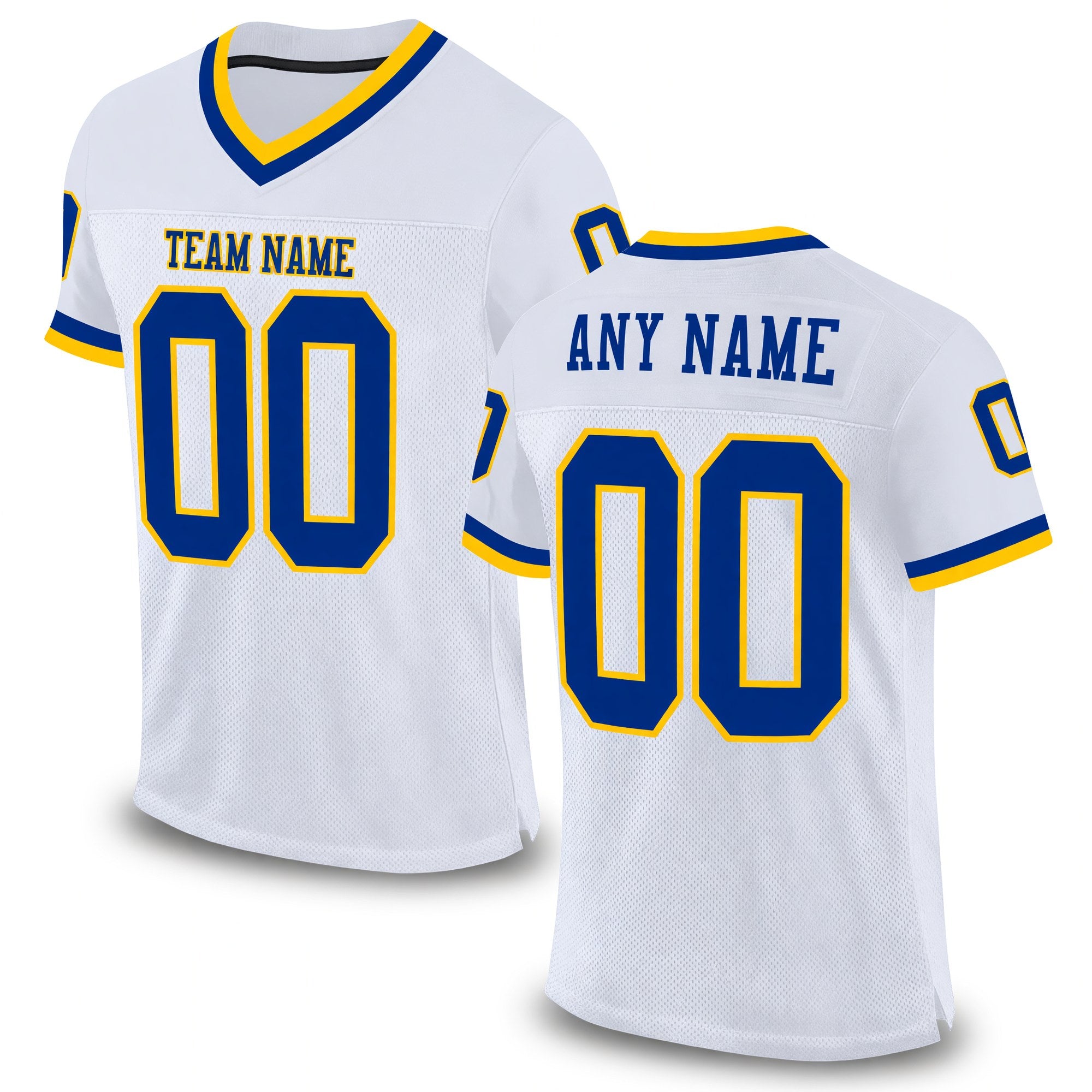 Custom White Royal-Gold Mesh Authentic Throwback Football Jersey