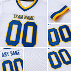 Custom White Royal-Gold Mesh Authentic Throwback Football Jersey detail