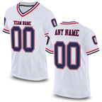 Custom White Navy-Red Mesh Authentic Throwback Football Jersey