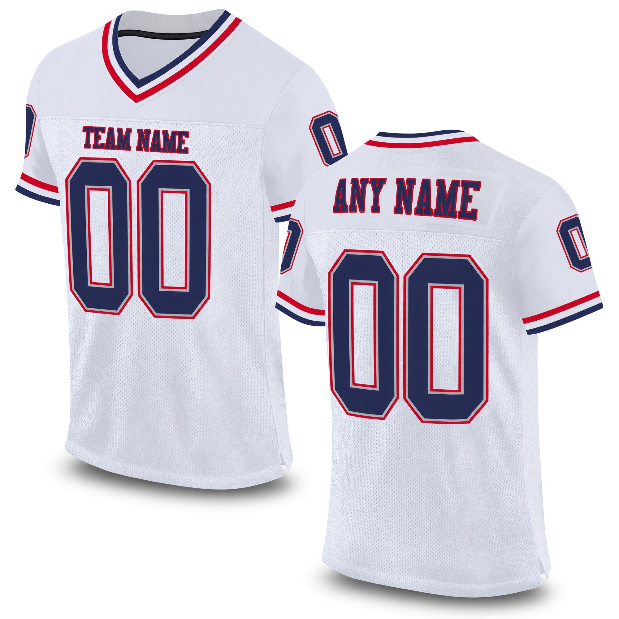 Custom White Navy-Red Mesh Authentic Throwback Football Jersey