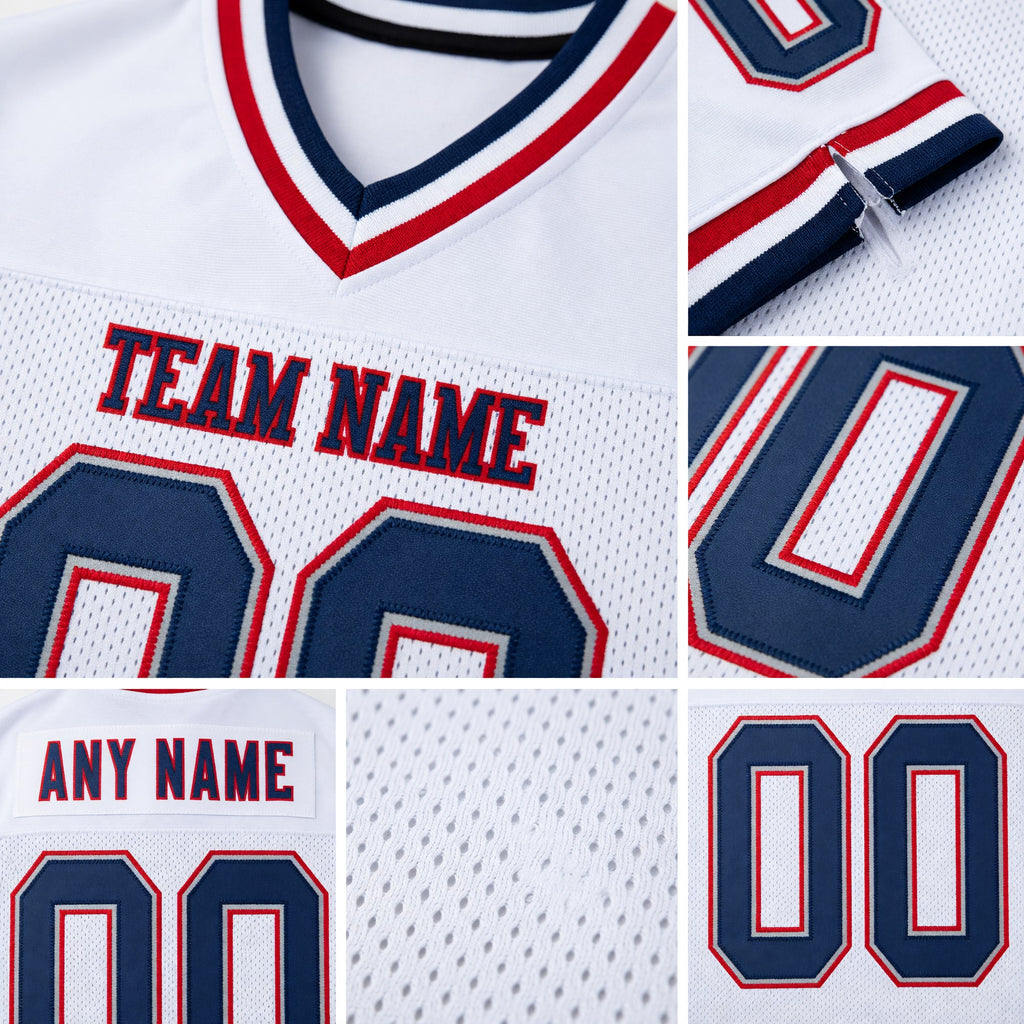 Custom White Navy-Red Mesh Authentic Throwback Football Jersey detail