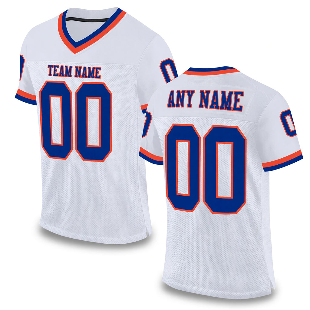 Custom White Royal-Orange Mesh Authentic Throwback Football Jersey