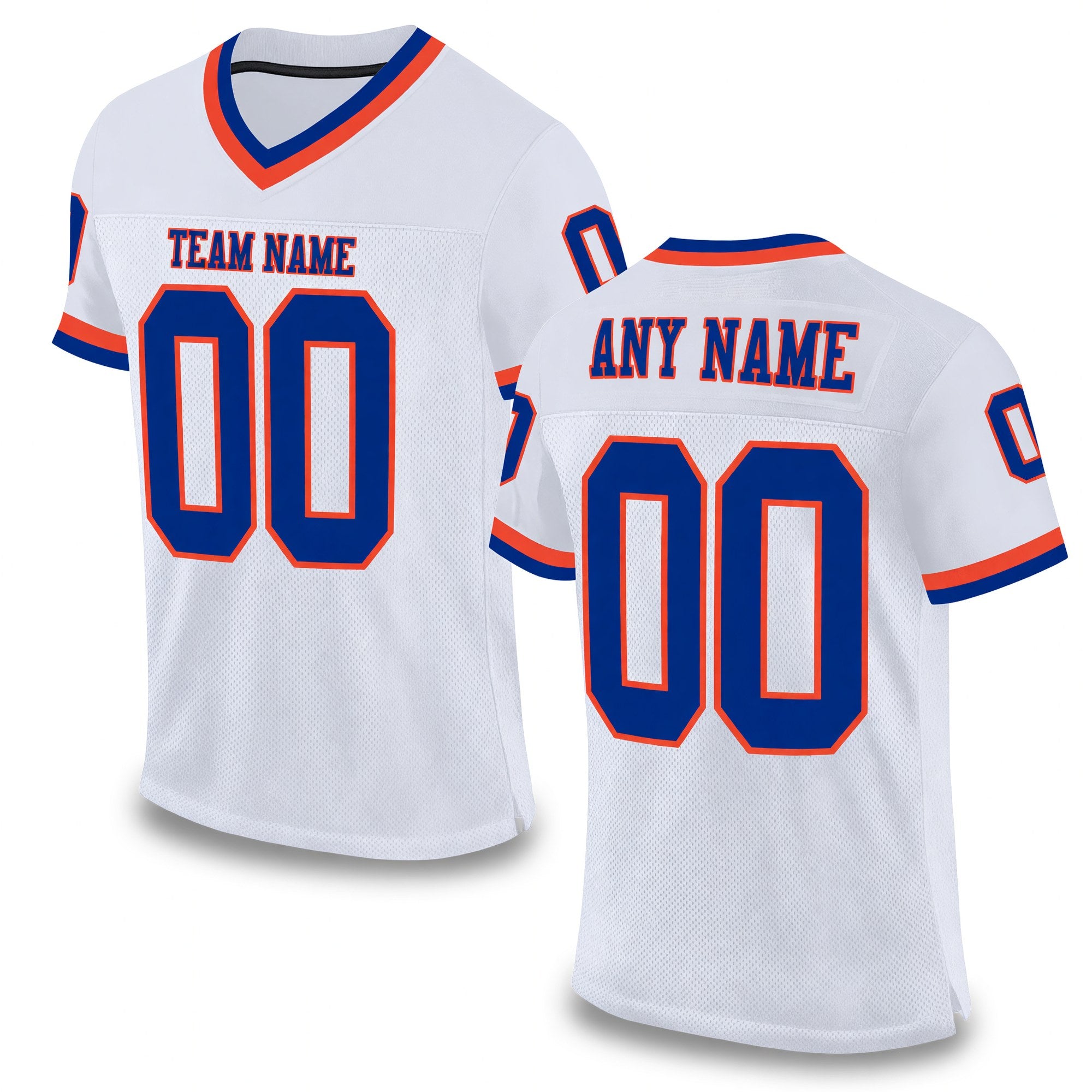 Custom White Royal-Orange Mesh Authentic Throwback Football Jersey