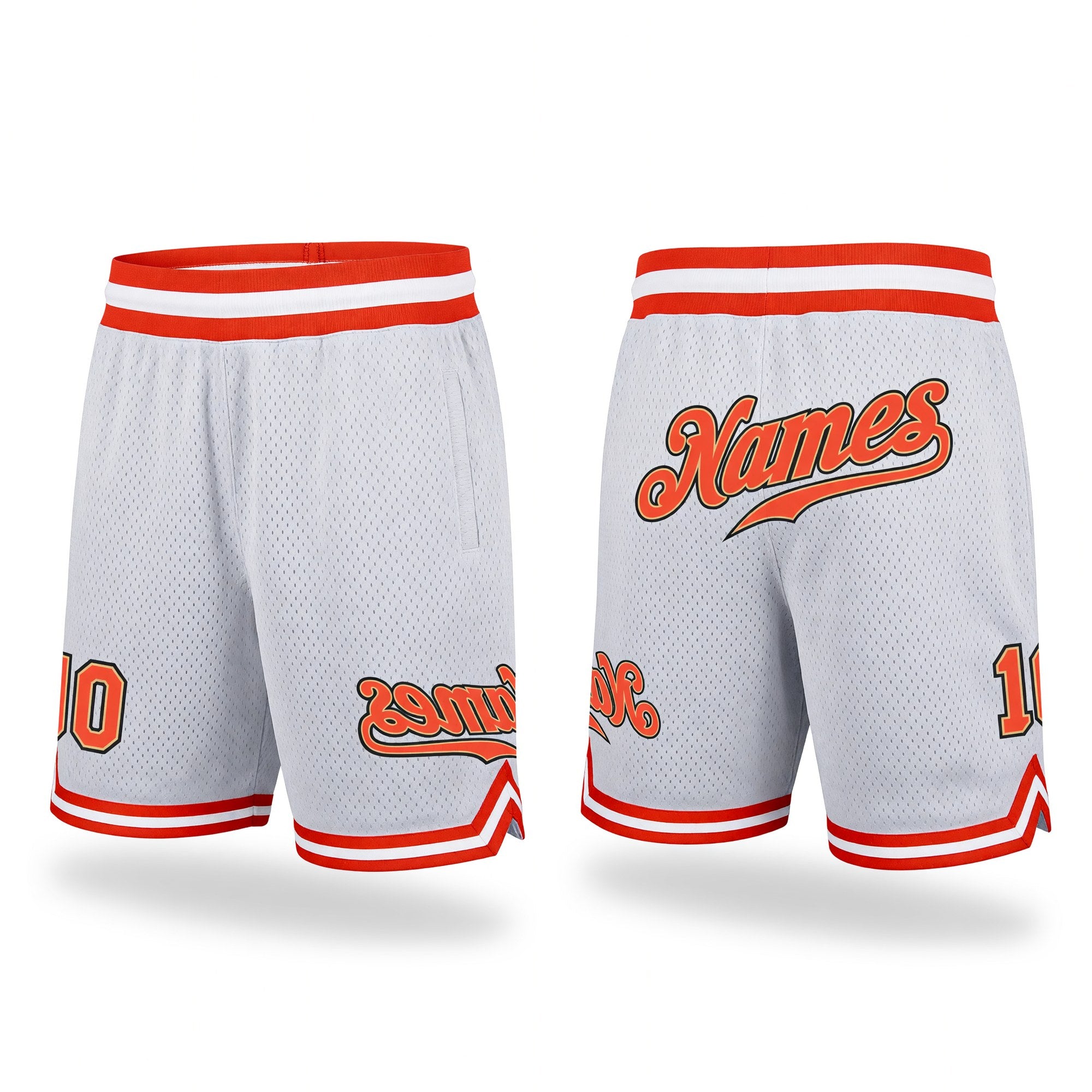Custom White Orange-Old Gold Authentic Throwback Basketball Shorts