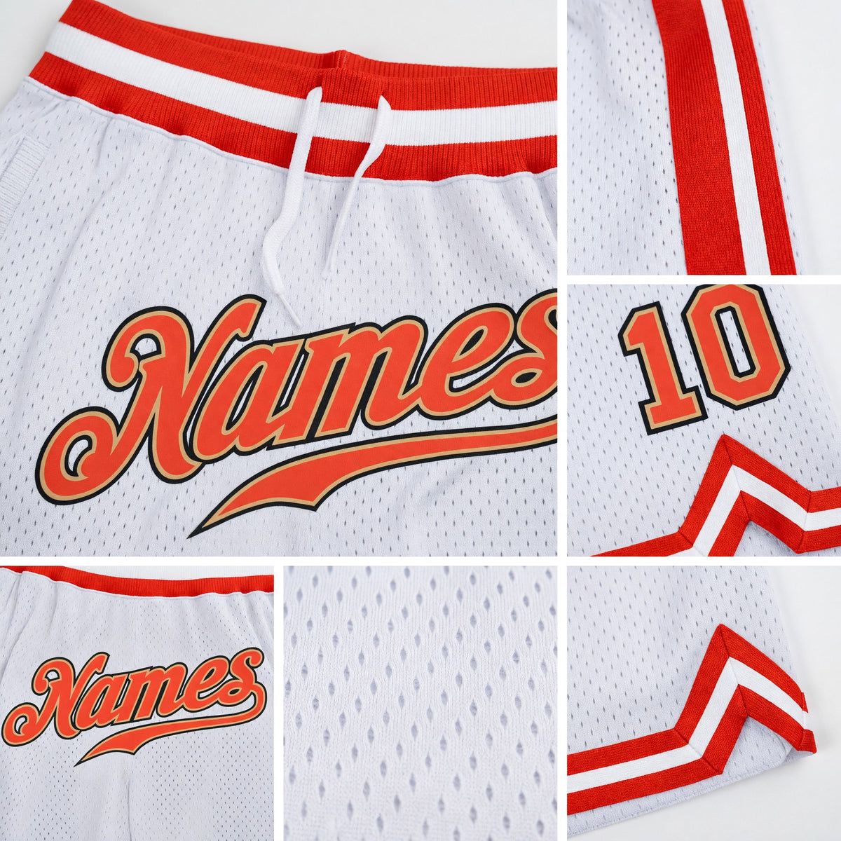 Custom White Orange-Old Gold Authentic Throwback Basketball Shorts detail