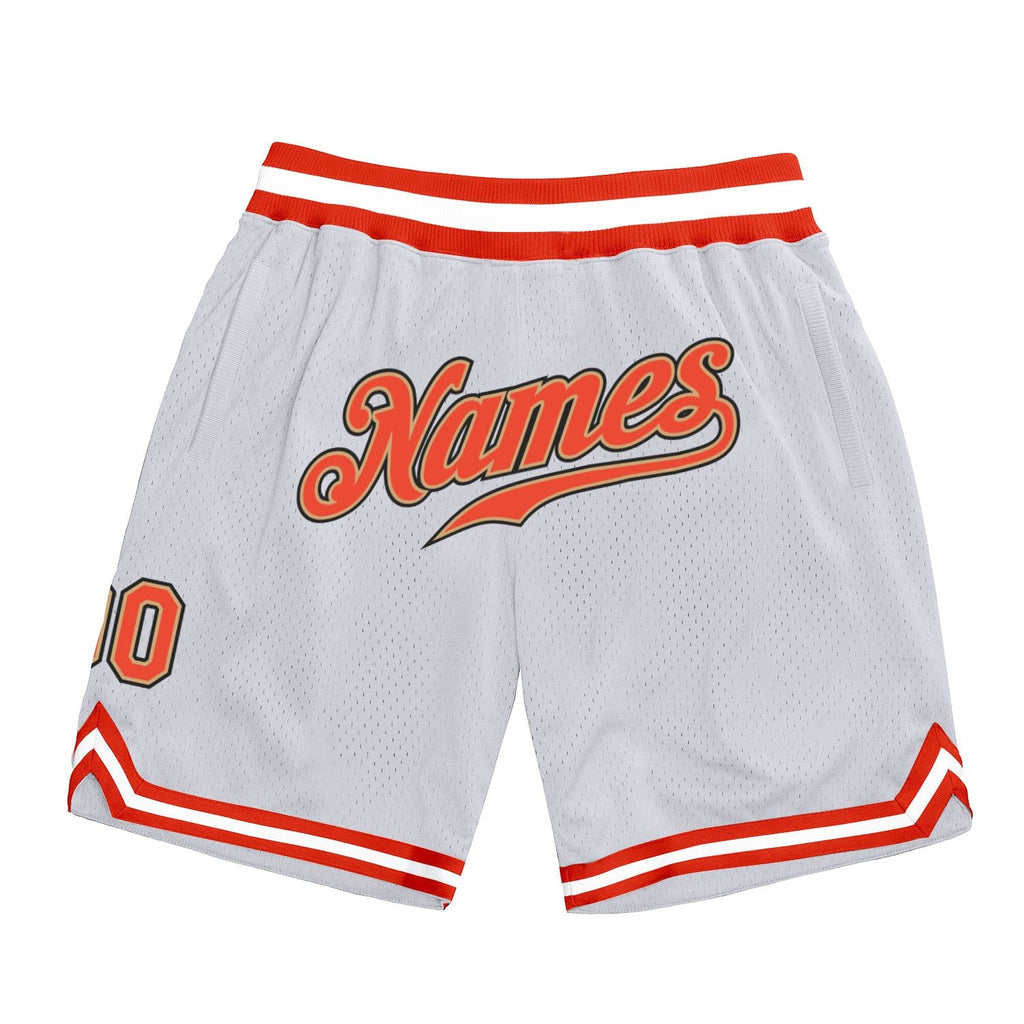 Custom White Orange-Old Gold Authentic Throwback Basketball Shorts photo 1