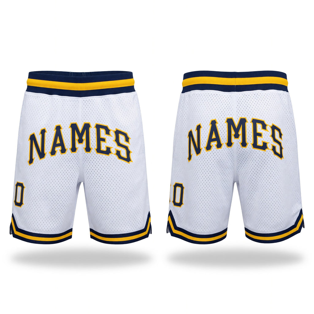 Custom White Navy-Gold Authentic Throwback Basketball Shorts