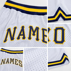Custom White Navy-Gold Authentic Throwback Basketball Shorts detail