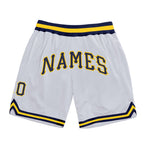 Custom White Navy-Gold Authentic Throwback Basketball Shorts photo 1
