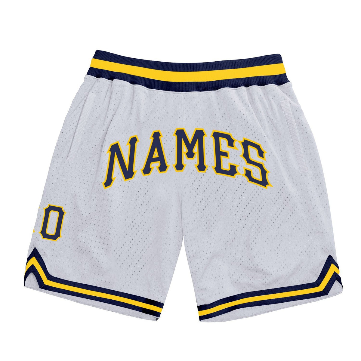 Custom White Navy-Gold Authentic Throwback Basketball Shorts photo 1