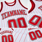 Custom White Red Pinstripe Red-Black Authentic Basketball Jersey detail
