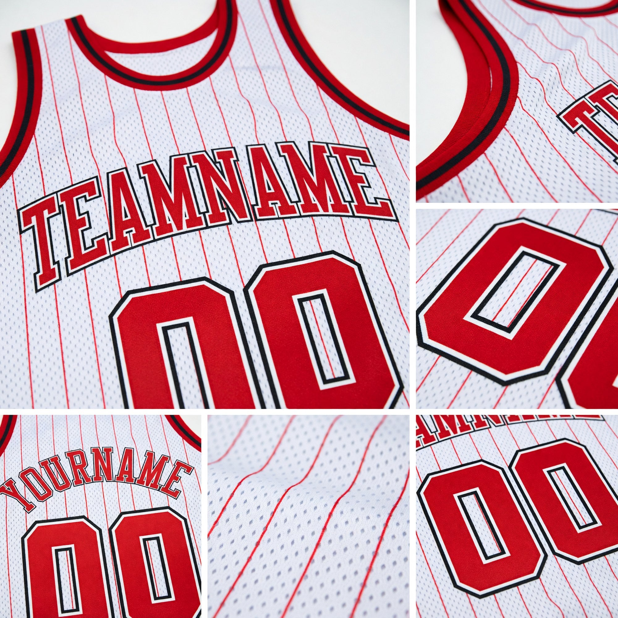 Custom White Red Pinstripe Red-Black Authentic Basketball Jersey detail