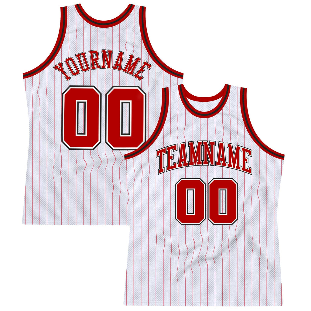 Custom White Red Pinstripe Red-Black Authentic Basketball Jersey photo 1
