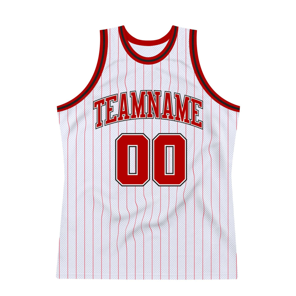 Custom White Red Pinstripe Red-Black Authentic Basketball Jersey photo 4