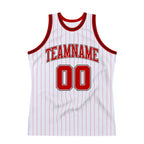 Custom White Red Pinstripe Red-Black Authentic Basketball Jersey photo 4