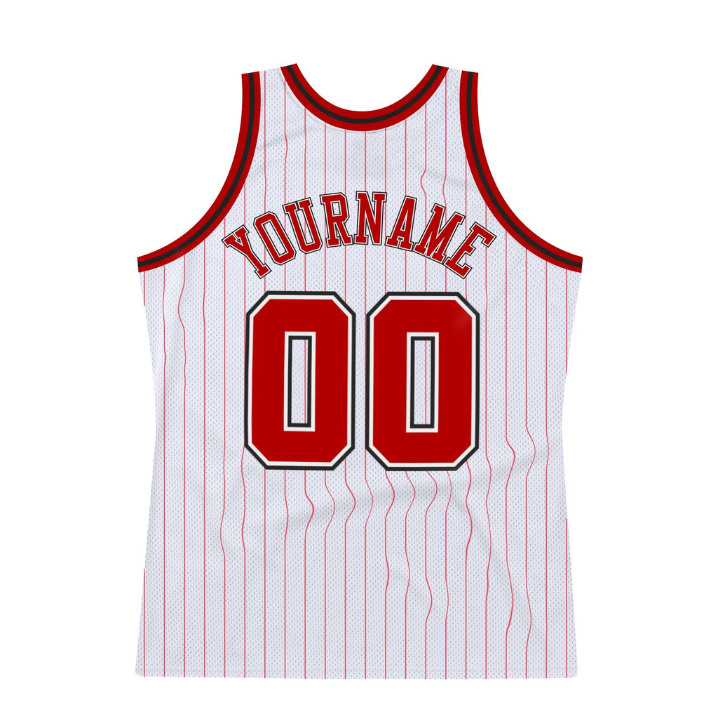 Custom White Red Pinstripe Red-Black Authentic Basketball Jersey photo 5