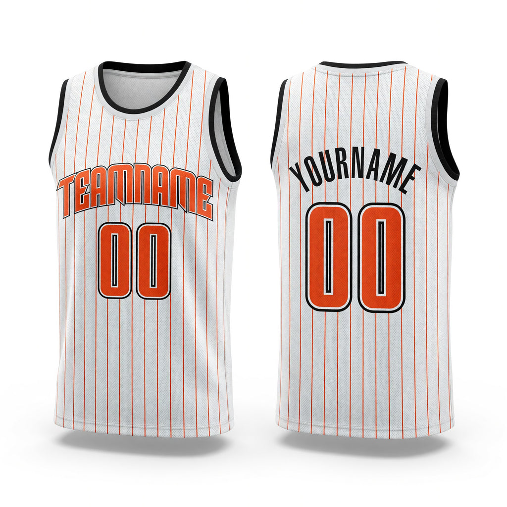 Custom White Orange Pinstripe Orange-Black Authentic Basketball Jersey