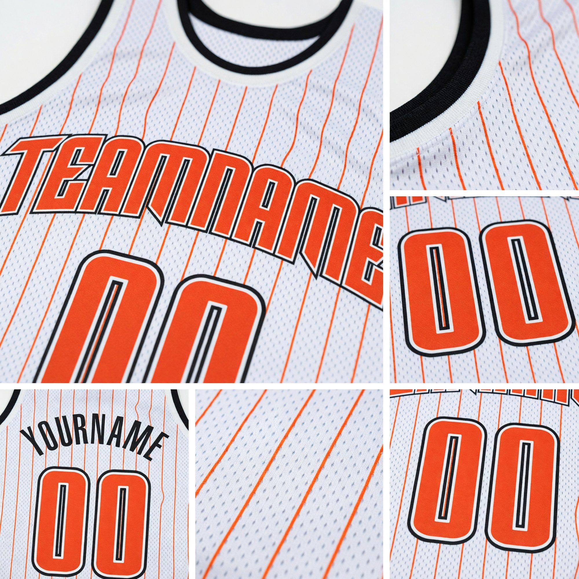 Custom White Orange Pinstripe Orange-Black Authentic Basketball Jersey detail