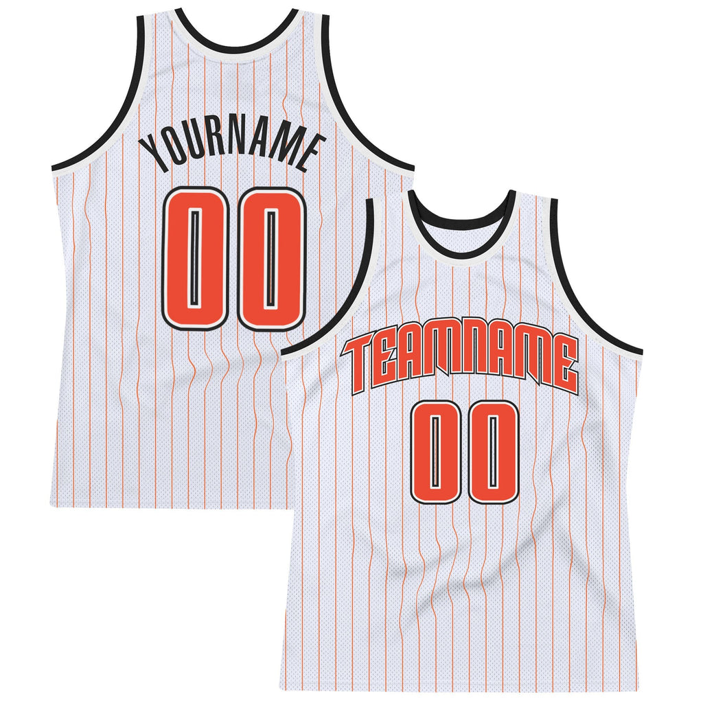 Custom White Orange Pinstripe Orange-Black Authentic Basketball Jersey photo 1
