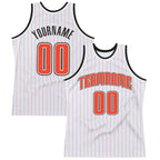 Custom White Orange Pinstripe Orange-Black Authentic Basketball Jersey photo 1